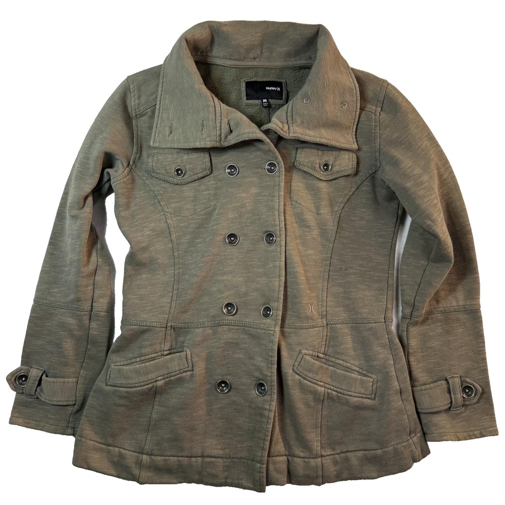 Hurley Y2K Grunge Jacket Womens M Olive Green Knit Utility Double Breasted Skate